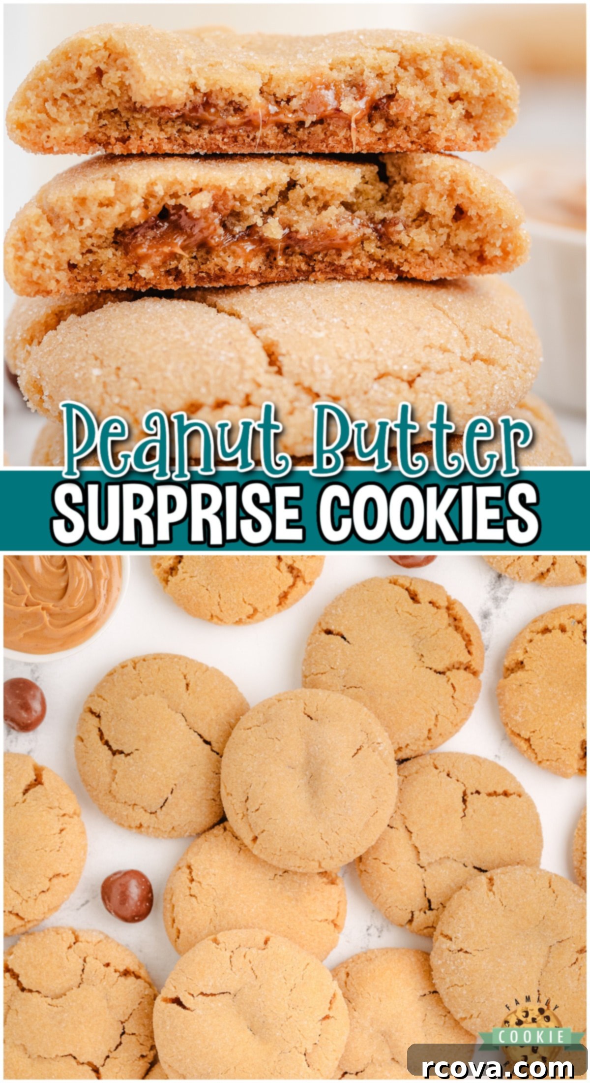 Peanut Butter Peek-a-Boo Cookies 9 Peanut Butter Surprise Cookies are soft and chewy with a surprise caramel center! The peanut butter and caramel combo is heavenly & simple thanks to Milk Duds!