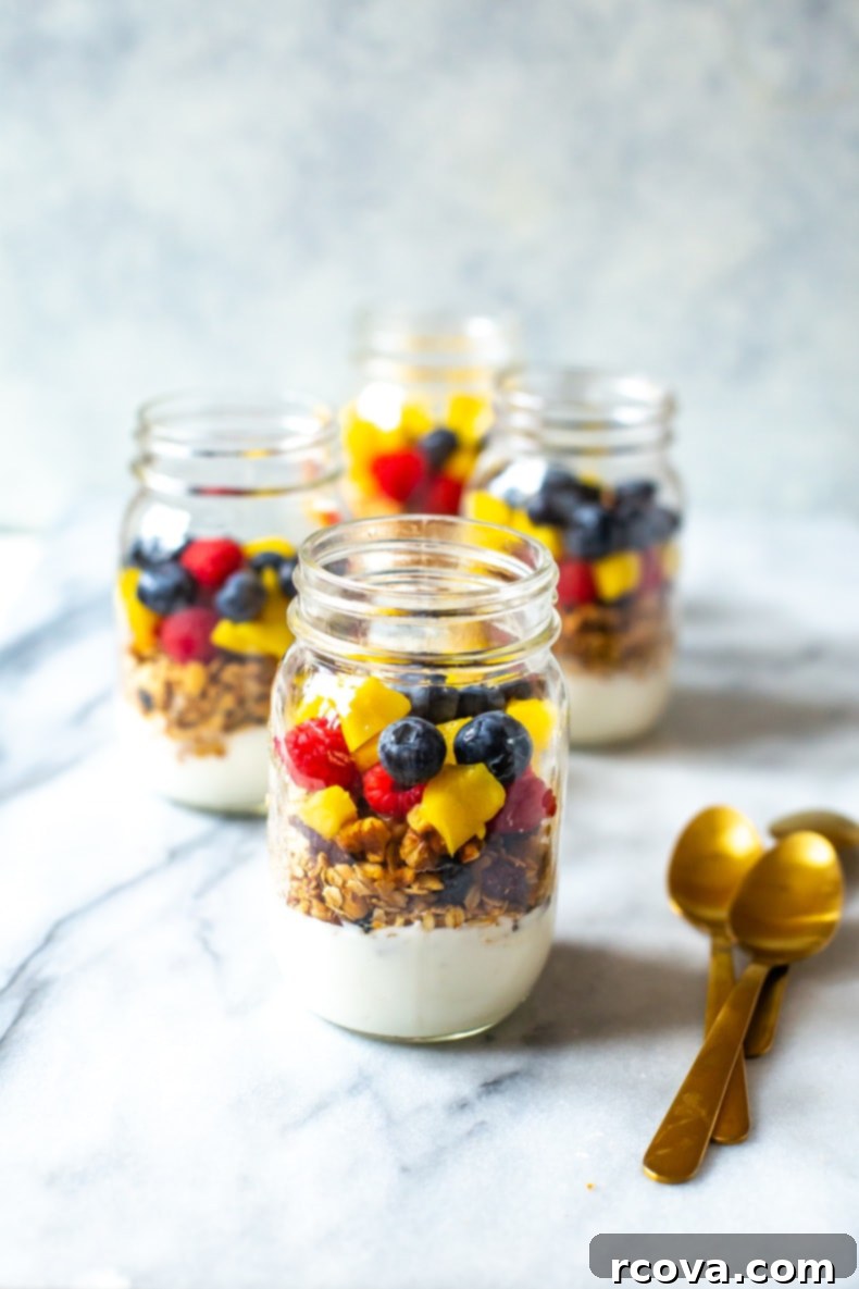 Effortless Weekly Meal Prep 10 Delicious and healthy Meal Prep Yogurt Parfaits, layered with fruit and granola, ready for a quick breakfast.
