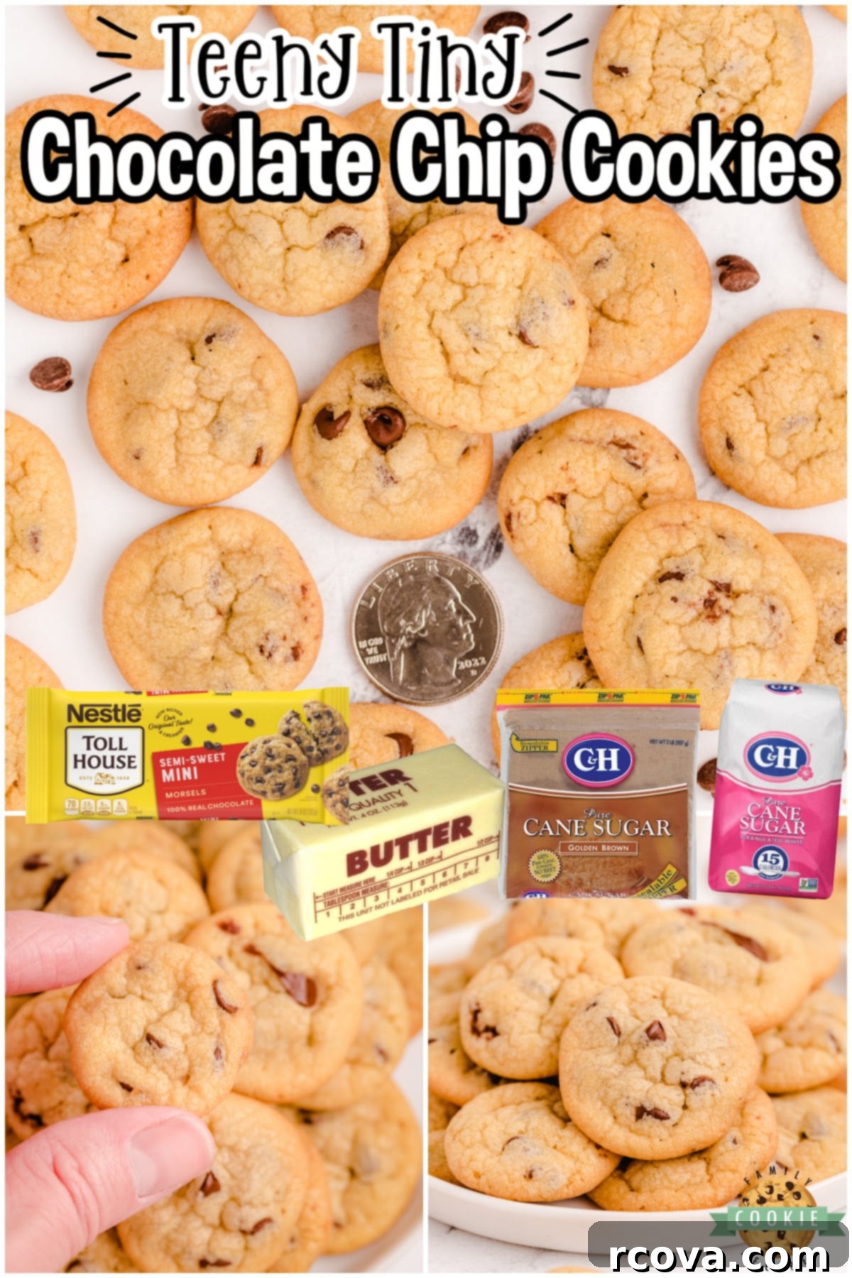 Tiny Chocolate Chip Delights 7 Mini Chocolate Chip Cookies are teeny tiny chocolate chip cookies the size of a quarter! Soft, chewy poppable cookies perfect for parties!