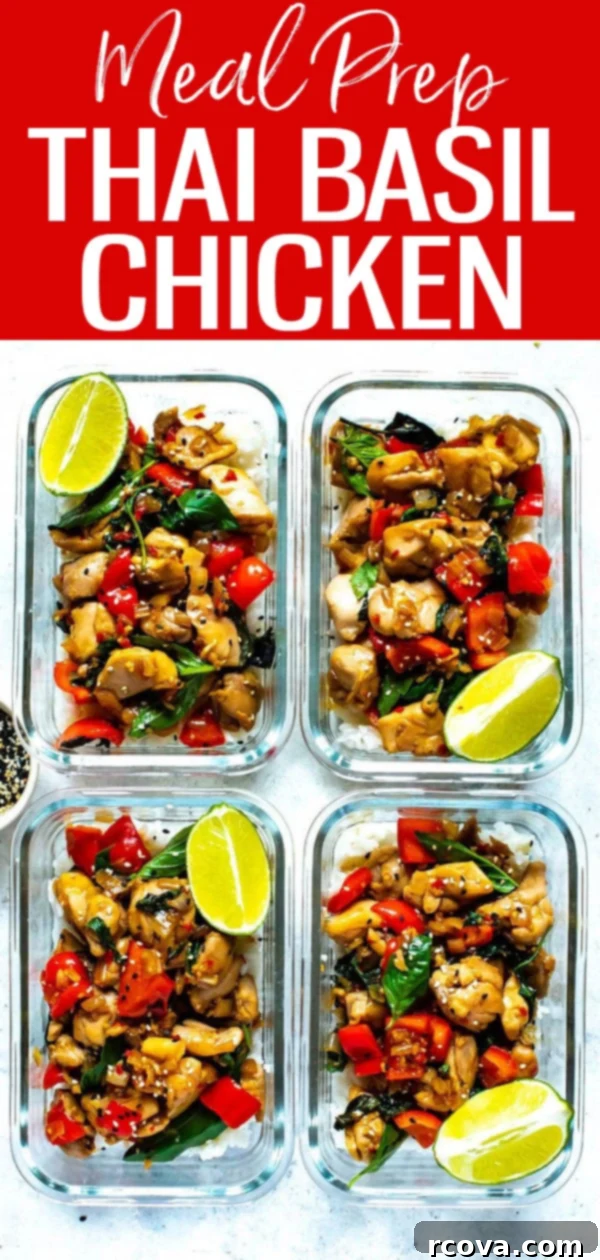 Effortless Thai Basil Chicken 6 This Meal Prep Thai Basil Chicken is a healthy stir fry idea that doubles as an easy 30-minute dinner or make-ahead lunch! #thaibasilchicken #mealprep