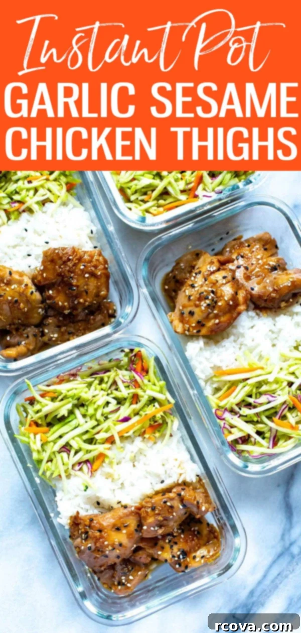 Sticky Sesame Garlic Instant Pot Chicken Thighs 4 These Garlic Sesame Instant Pot Chicken Thighs are perfect for your weekly meal prep and are made with the best sticky and sweet sauce! #garlicsesame #chictenthighs