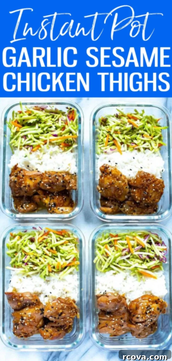 Sticky Sesame Garlic Instant Pot Chicken Thighs 5 These Garlic Sesame Instant Pot Chicken Thighs are perfect for your weekly meal prep and are made with the best sticky and sweet sauce! #garlicsesame #chictenthighs