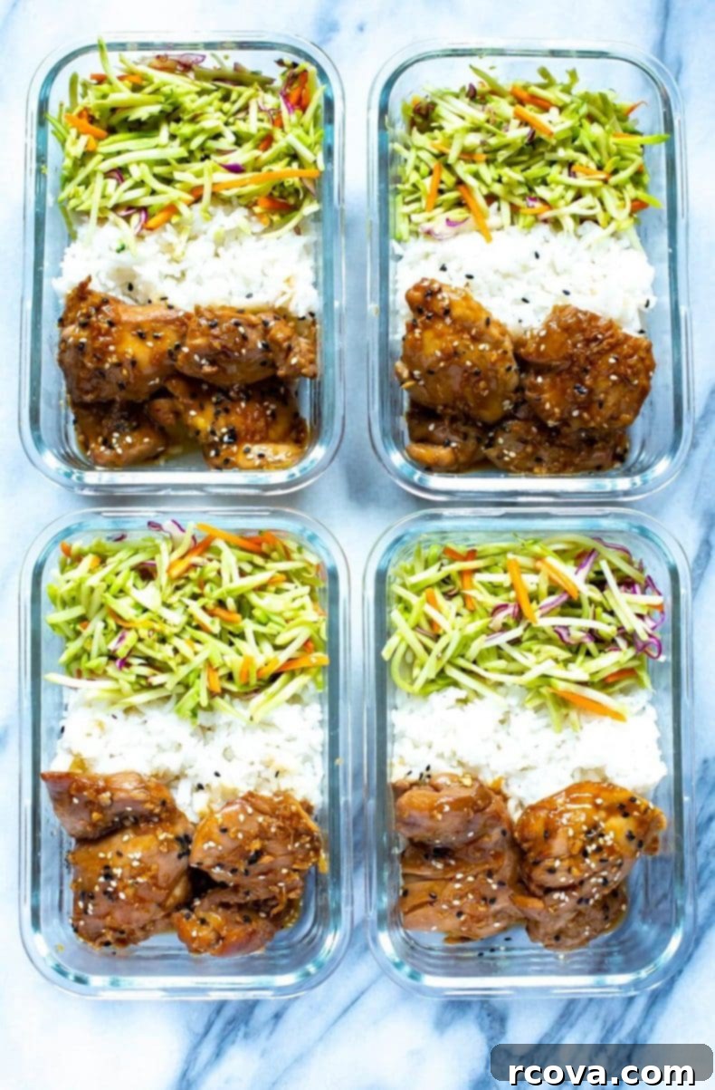 These Garlic Sesame Instant Pot Chicken Thighs are perfect for your weekly meal prep and they are covered in the best sticky, sweet sauce - serve with rice and veggies for a full meal! #instantpot #chickenthighs Close-up of Garlic Sesame Chicken Thighs cooked in an Instant Pot, covered in glossy, sticky sauce