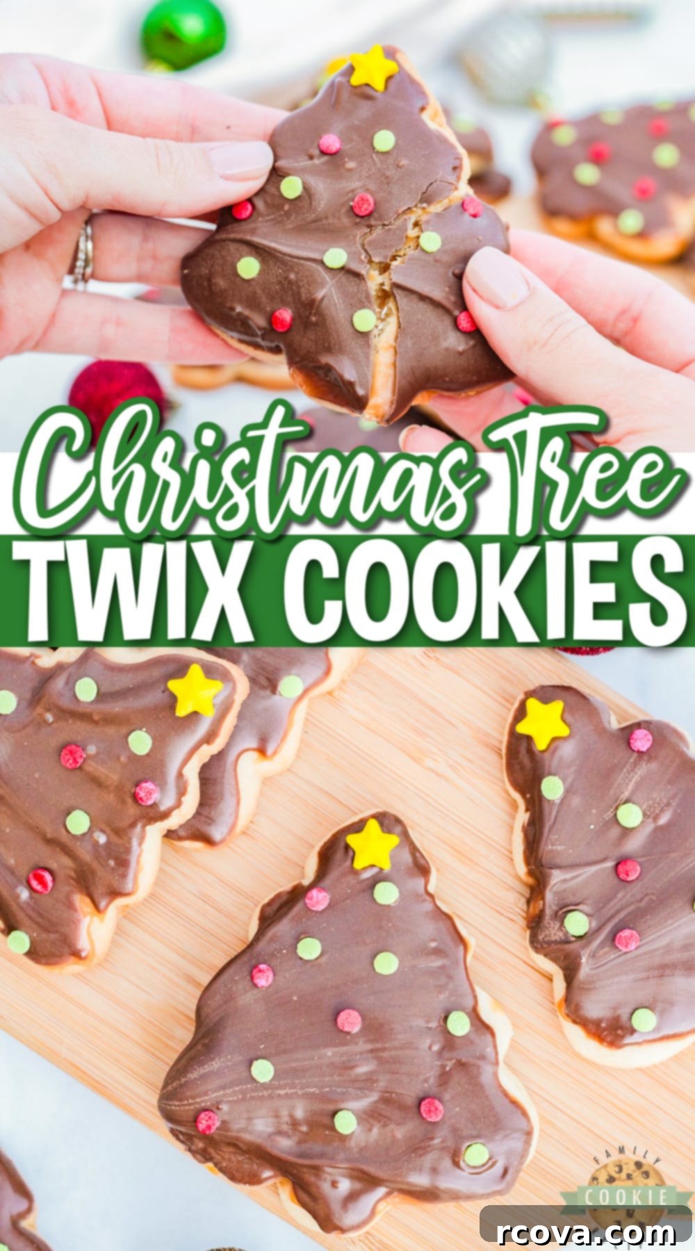 Festive Twix Christmas Tree Cookies 13 Christmas Tree Twix Cookies are made with a simple sugar cookie topped with caramel, chocolate, and festive sprinkles. Delicious holiday cookies that taste just like your favorite candy bar!