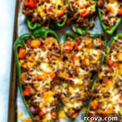 Keto Friendly Stuffed Poblano Delight 11 A close-up of a perfectly baked stuffed poblano pepper, topped with melted cheese.