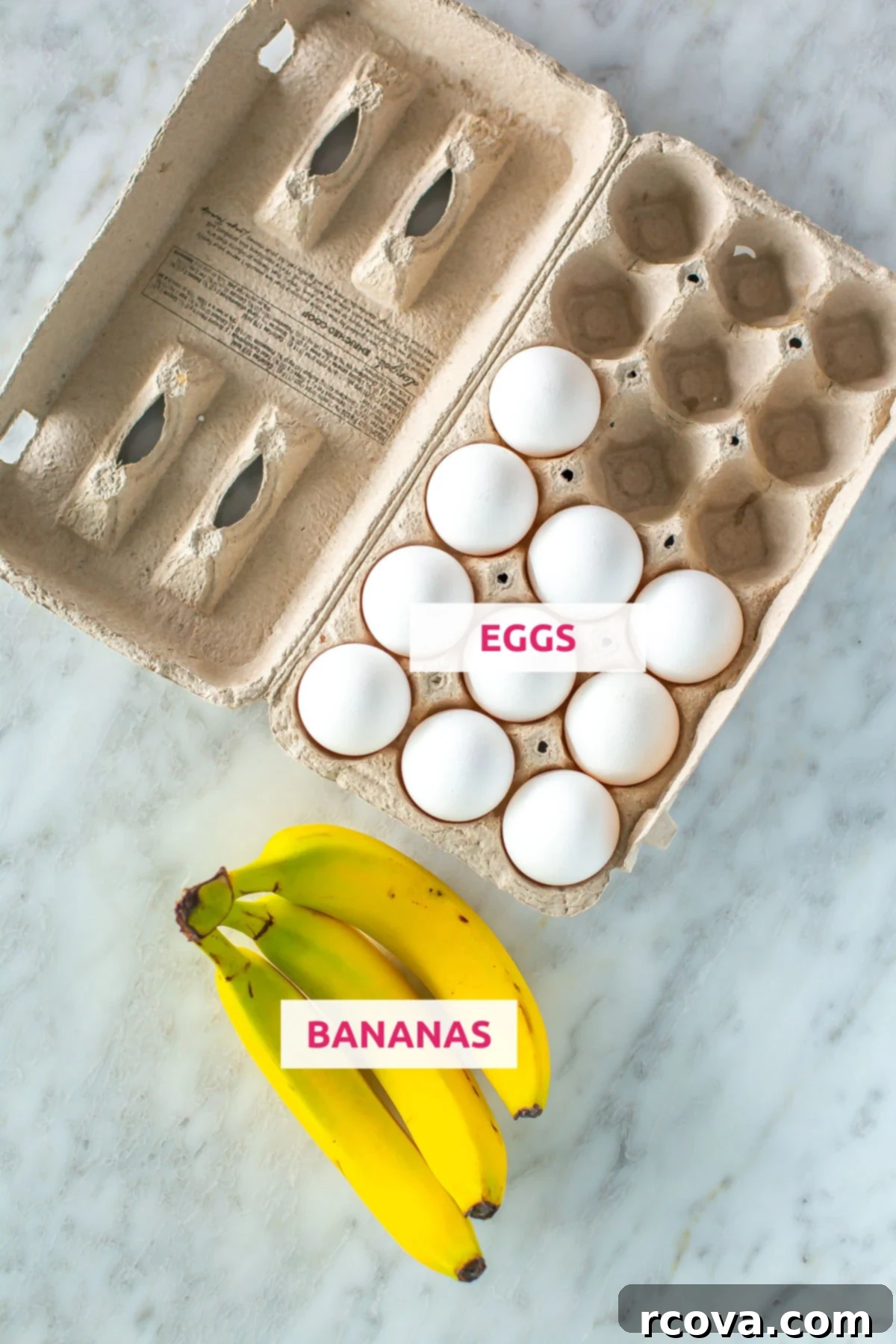 Effortless Two Ingredient Banana Egg Pancakes 4 Ingredients for banana egg pancakes: bananas and eggs.