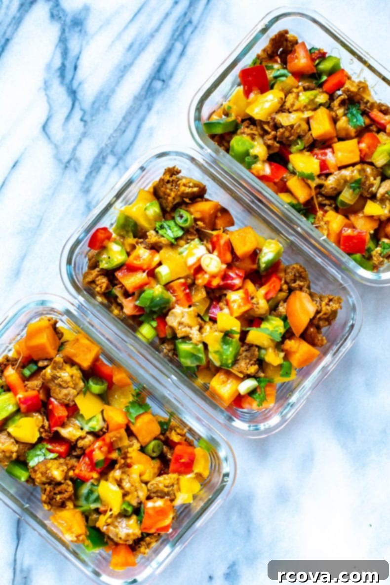Healthy Ground Turkey Taco Casserole in meal prep containers, ready for nutritious lunches. Meal prep containers filled with Healthy Taco Casserole, portioned for the week.