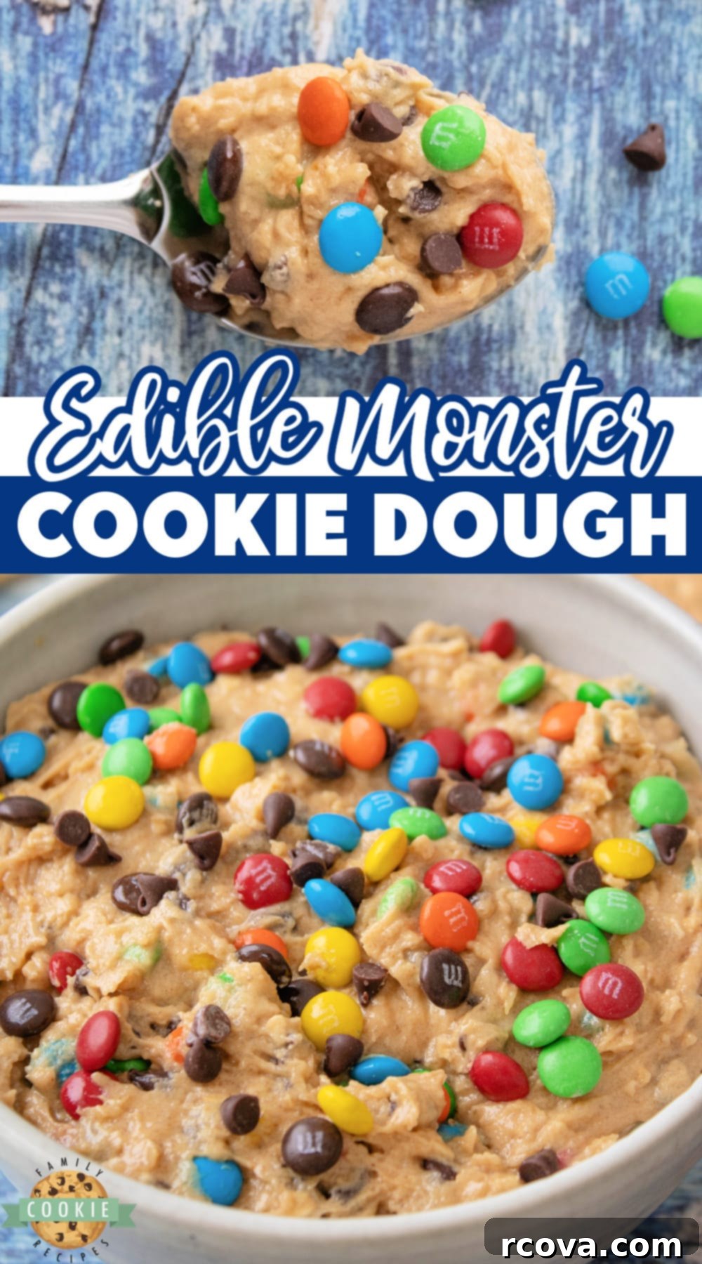 No-Bake Monster Cookie Dough 11 A final shot of Edible Monster Cookie Dough, emphasizing its safe, egg-free, and heat-treated flour composition, making it perfectly ready to eat.