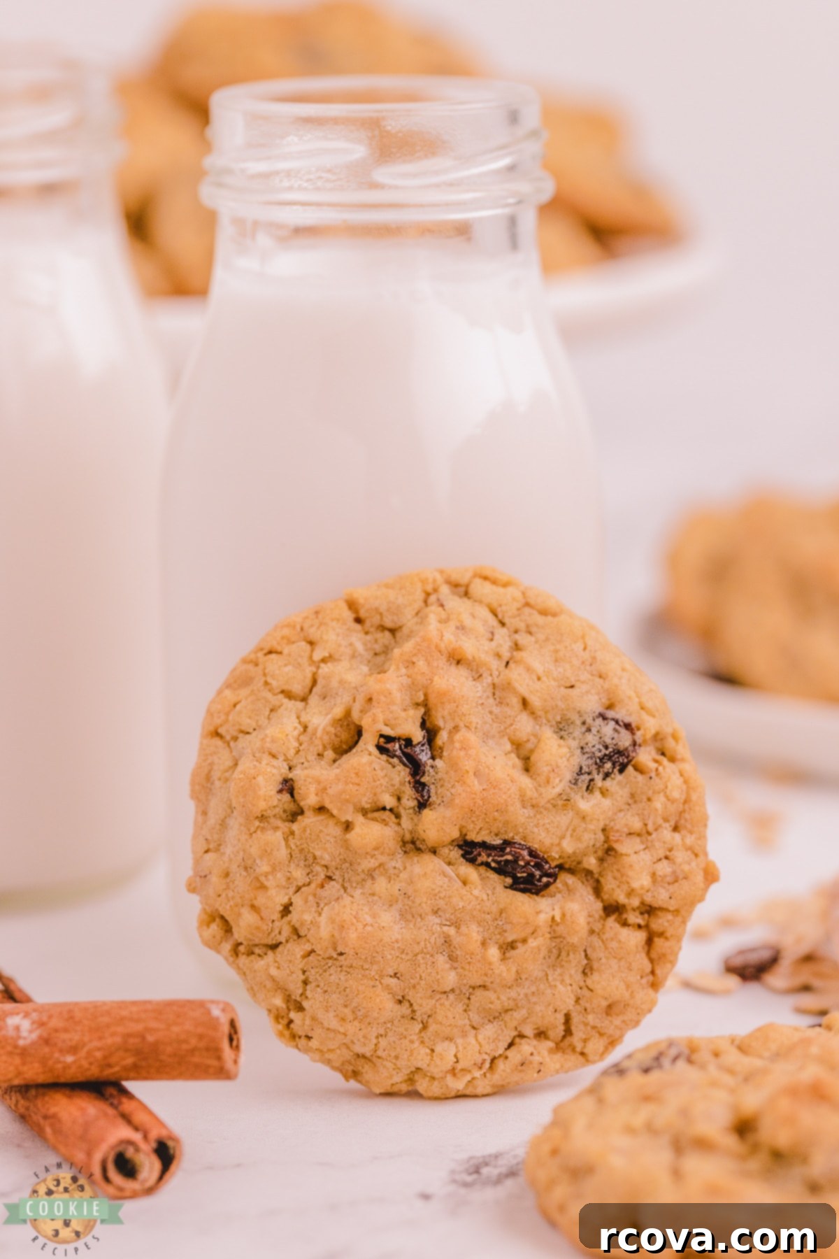 Irresistible Oatmeal Raisin Cookies 10 oatmeal raisin cookies and glass of milk