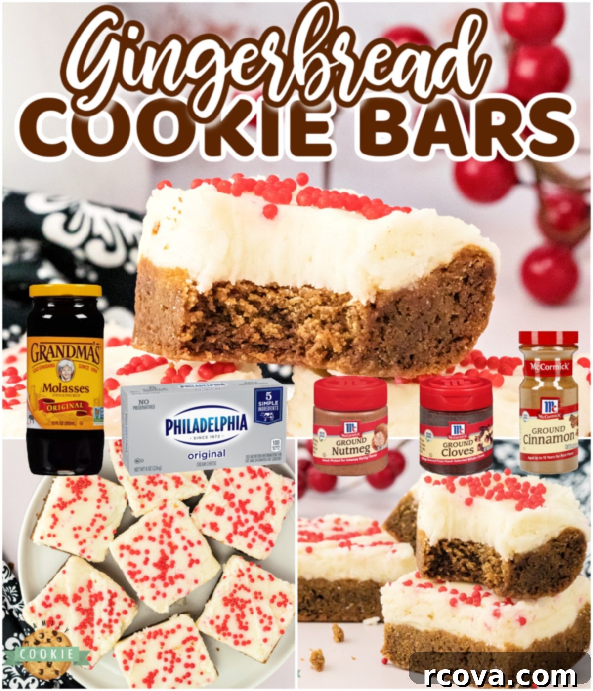 Chewy Spiced Gingerbread Bars 11 Gingerbread Cookie Bars are soft, thick, perfectly spiced and easy to make when you don't have time to scoop out individual cookies. Topped with cream cheese frosting, these gingerbread cookie bars are a big hit during the holiday season!