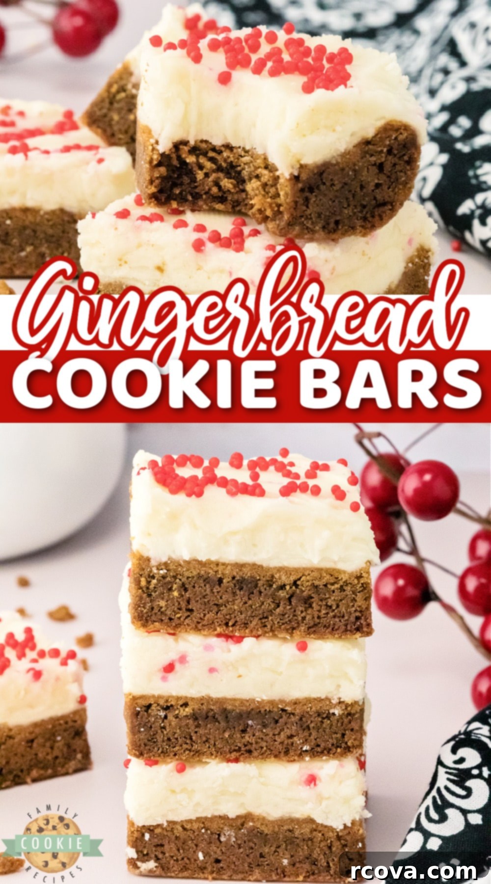 Chewy Spiced Gingerbread Bars 16 Gingerbread Cookie Bars are soft, thick, perfectly spiced and easy to make when you don't have time to scoop out individual cookies. Topped with cream cheese frosting, these gingerbread cookie bars are a big hit during the holiday season!