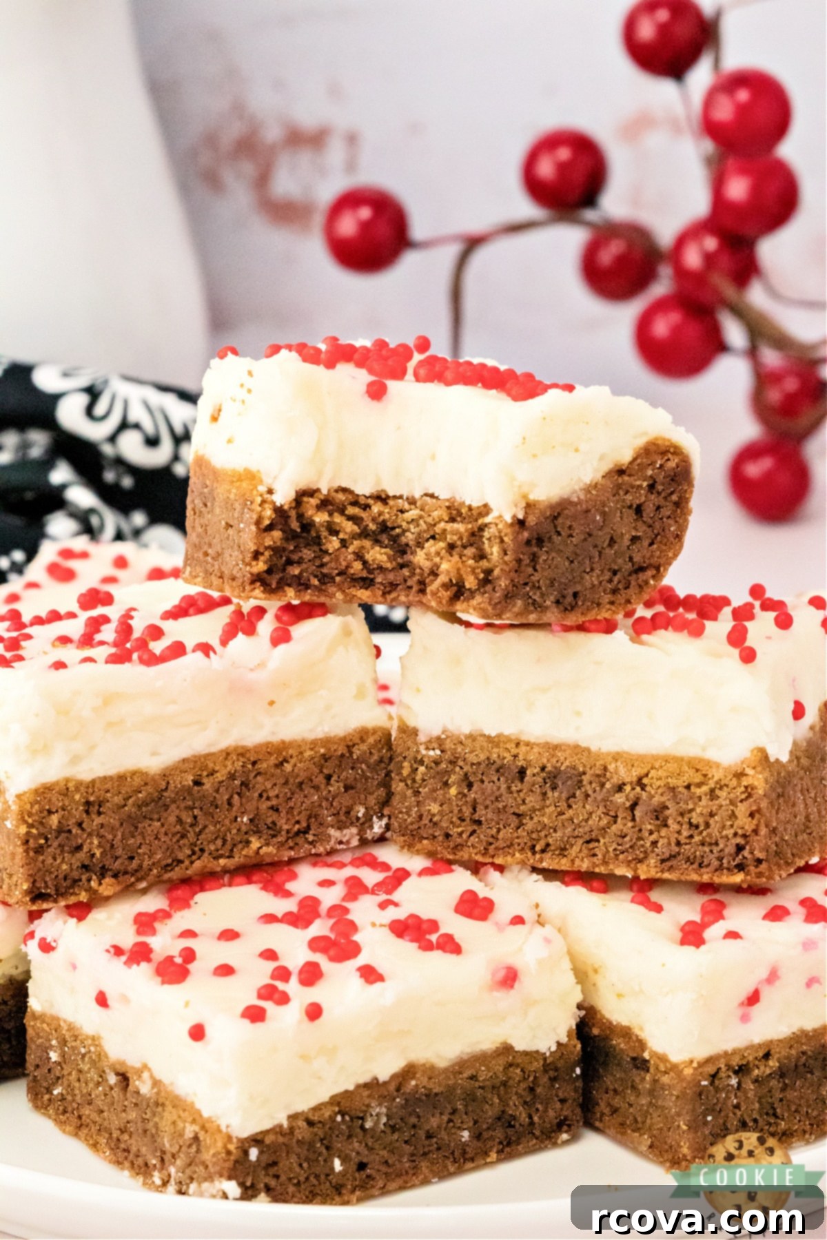 Chewy Spiced Gingerbread Bars 5 Gingerbread Cookie Bars with cream cheese frosting.