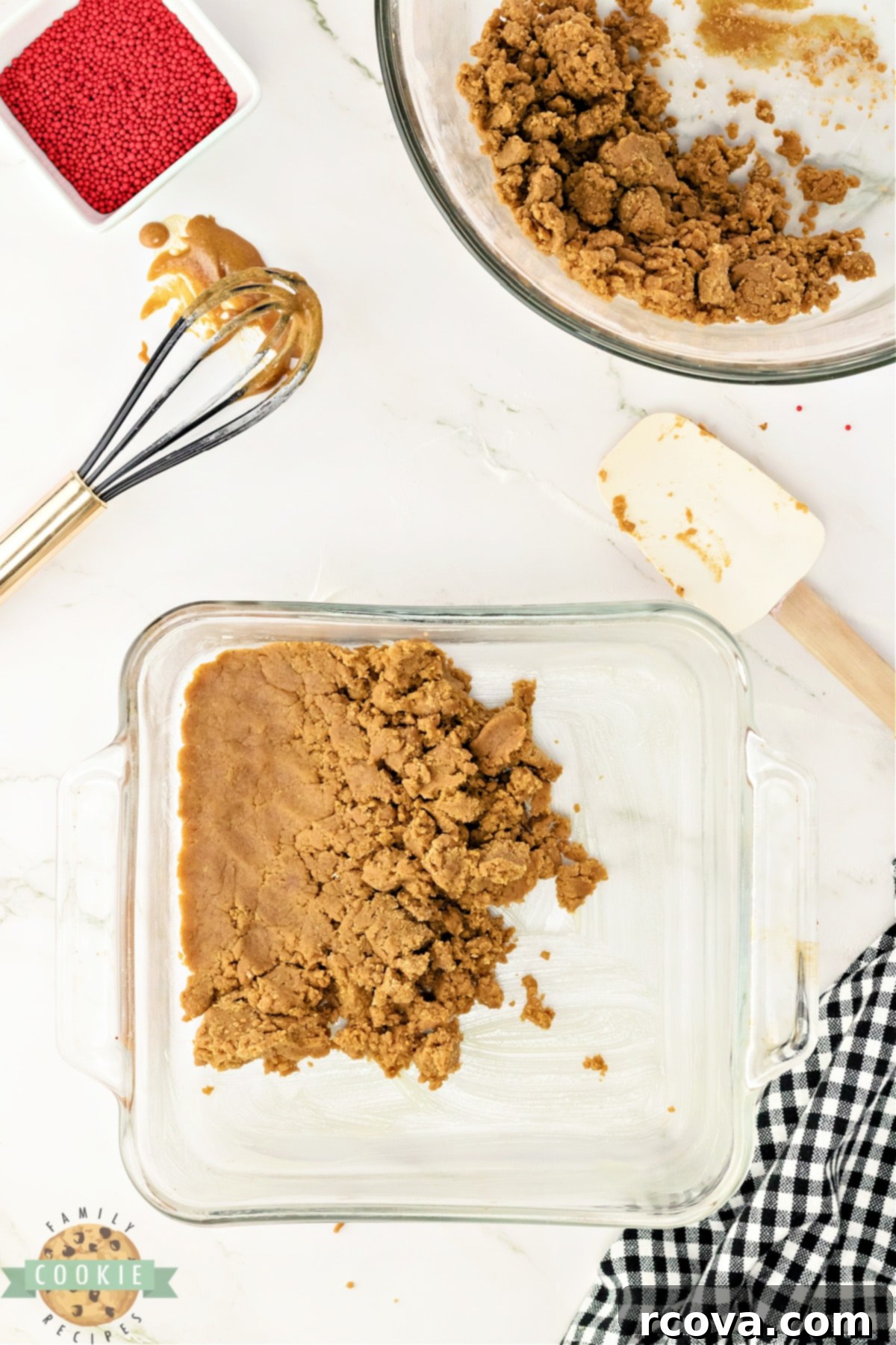 Chewy Spiced Gingerbread Bars 9 Pressing gingerbread cookie dough into the pan.