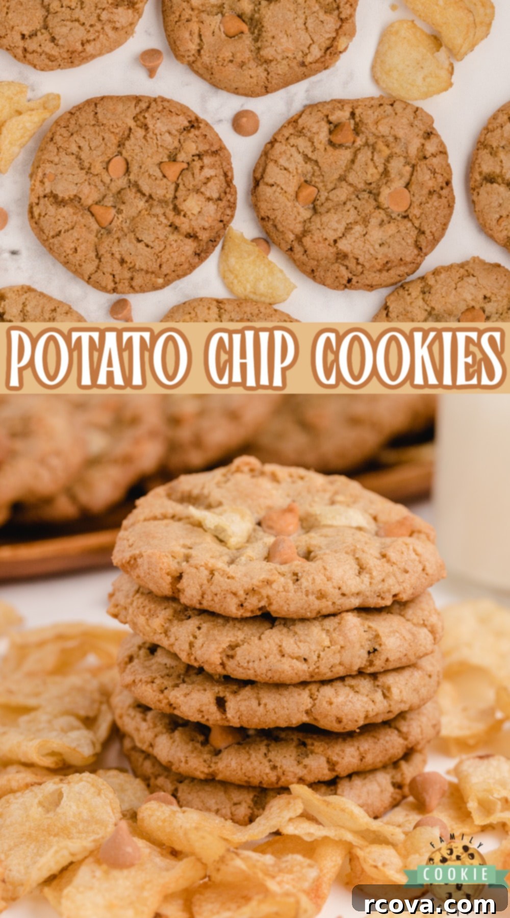 Salty Sweet Cookie Crunch 16 Final presentation of Potato Chip Cookies with butterscotch chips, emphasizing salty and sweet