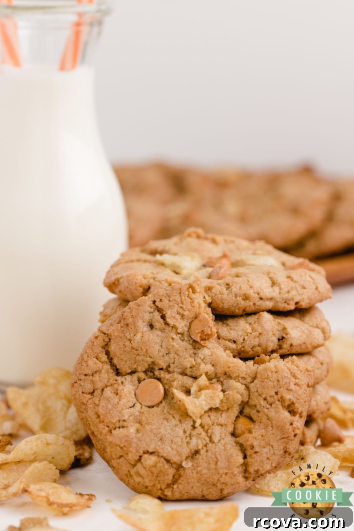 Salty Sweet Cookie Crunch 3 Close-up of freshly baked Potato Chip Cookies showcasing their salty and sweet appeal