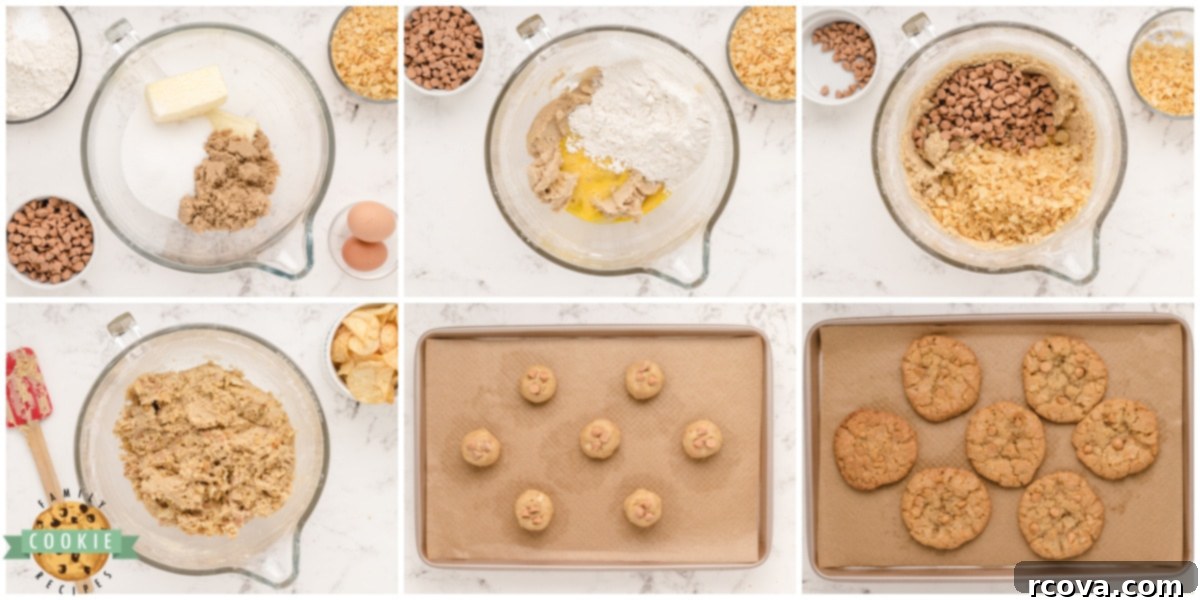Salty Sweet Cookie Crunch 6 Step-by-step process of mixing ingredients for Potato Chip Cookies