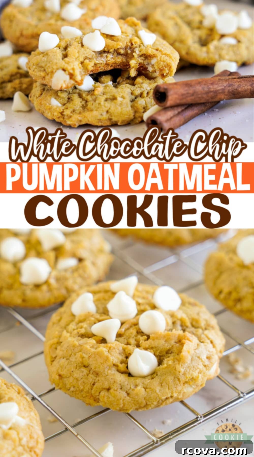 Golden Pumpkin White Chocolate Oat Jewels 17 An inviting pile of White Chocolate Chip Pumpkin Oatmeal Cookies, showcasing their warm color, delicious texture, and white chocolate accents.