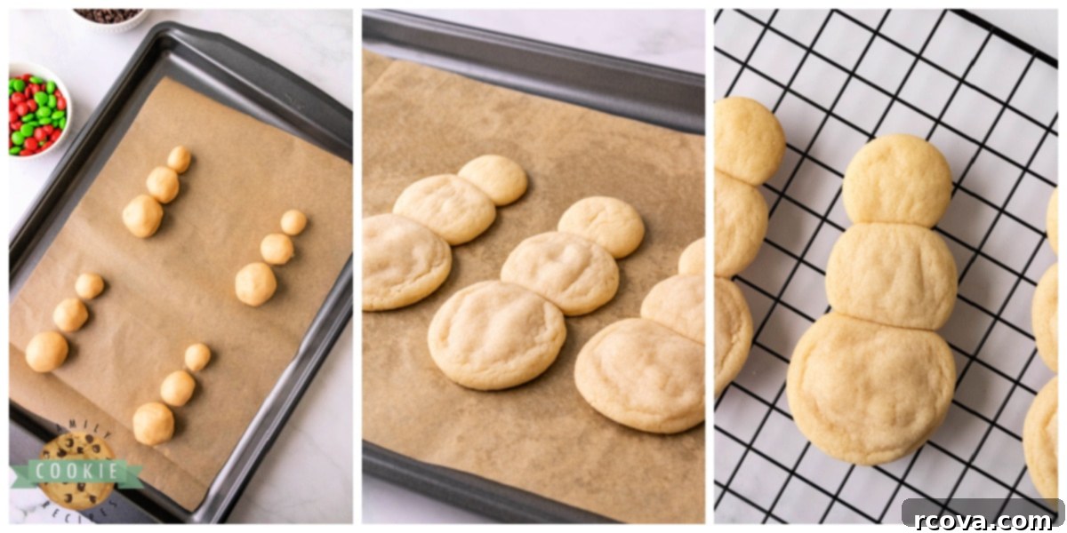 Sweet Snowman Delights 7 Forming snowman shaped sugar cookies with balls of dough.