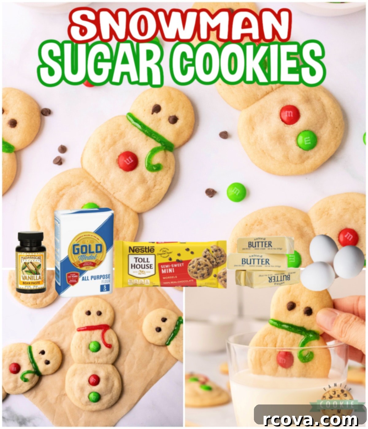 Sweet Snowman Delights 9 Collage of delicious snowman sugar cookies for the holidays.