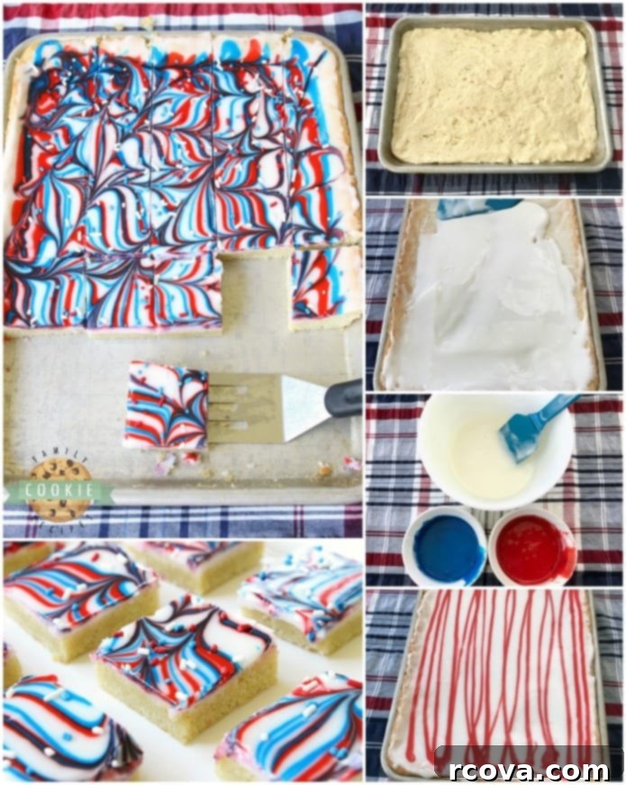 Marbled Patriotic Cookie Bars 3 Fun Patriotic Cookie Bars made with swirled red, white & blue icing making them perfectly festive! Easy sugar cookie bar recipe for 4th of July & Memorial Day.
