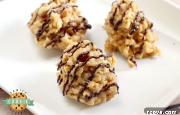 No Bake Peanut Butter Treats 2 Peanut Butter No Bake Cookies are crunchy, sweet and full of flavor and they only take a few minutes start to finish to make!