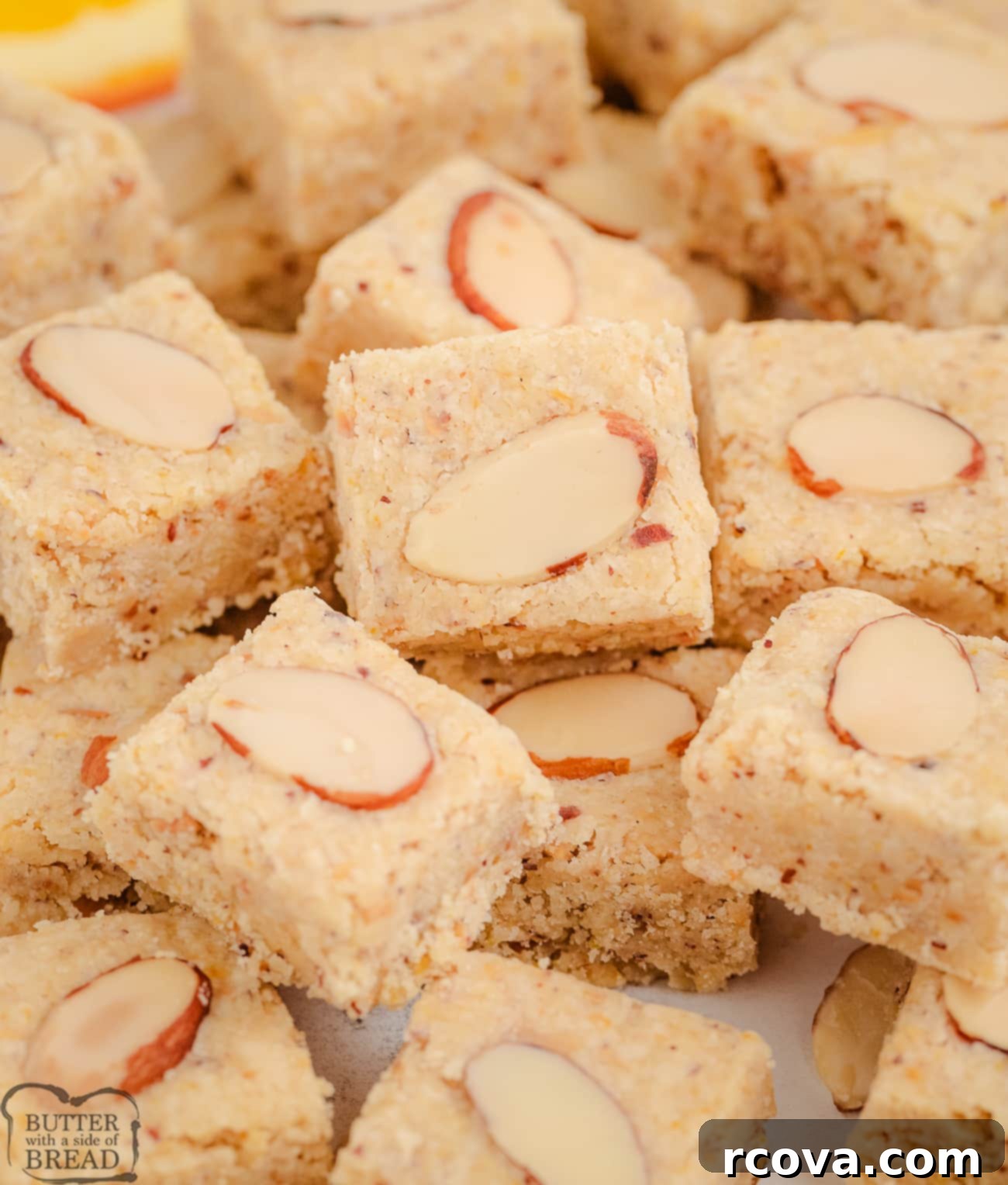 Zesty Almond Shortbread Delights 2 almond citrus shortbread cookies cut into squares
