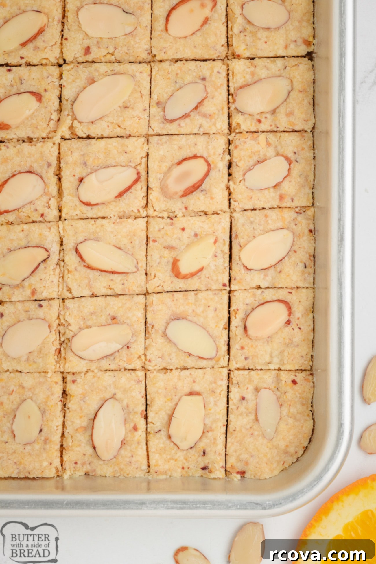 Zesty Almond Shortbread Delights 3 almond citrus shortbread in a pan
