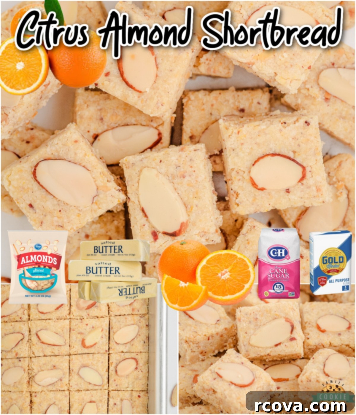 Zesty Almond Shortbread Delights 8 Almond Citrus Shortbread Cookies are tender, buttery cookies bursting with fresh orange flavor which pairs beautifully with the almonds! Lovely shortbread cookie you'll want to save!