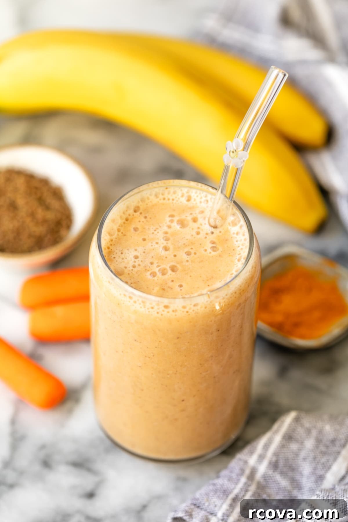 Power-Packed Protein Blends for Wellness 14 Carrot Banana Protein Smoothie via Skinny Taste, a unique and healthy smoothie idea.