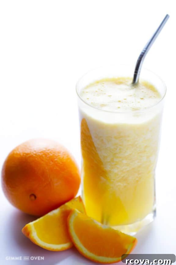 Power-Packed Protein Blends for Wellness 20 Fresh Orange Smoothie (“Orange Julius”) via Gimme Some Oven, a nostalgic and healthy drink.