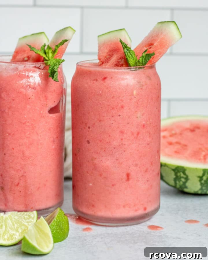 Power-Packed Protein Blends for Wellness 24 Watermelon Smoothie Recipe via Plant Based RD, a refreshing summer drink.