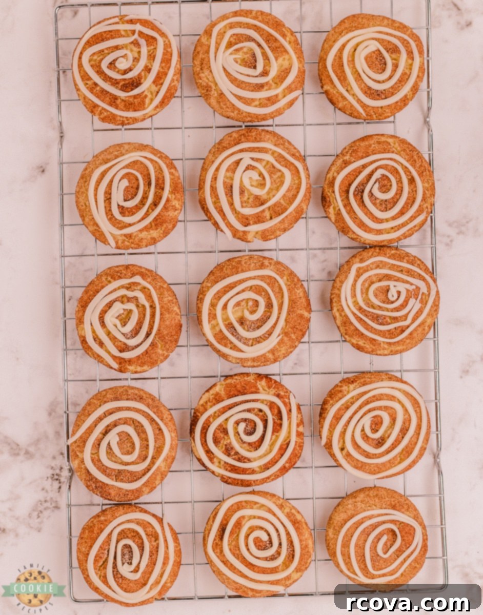 Cinnamon Swirl Doodles 7 cinnamon roll snickerdoodles on a cooling rack