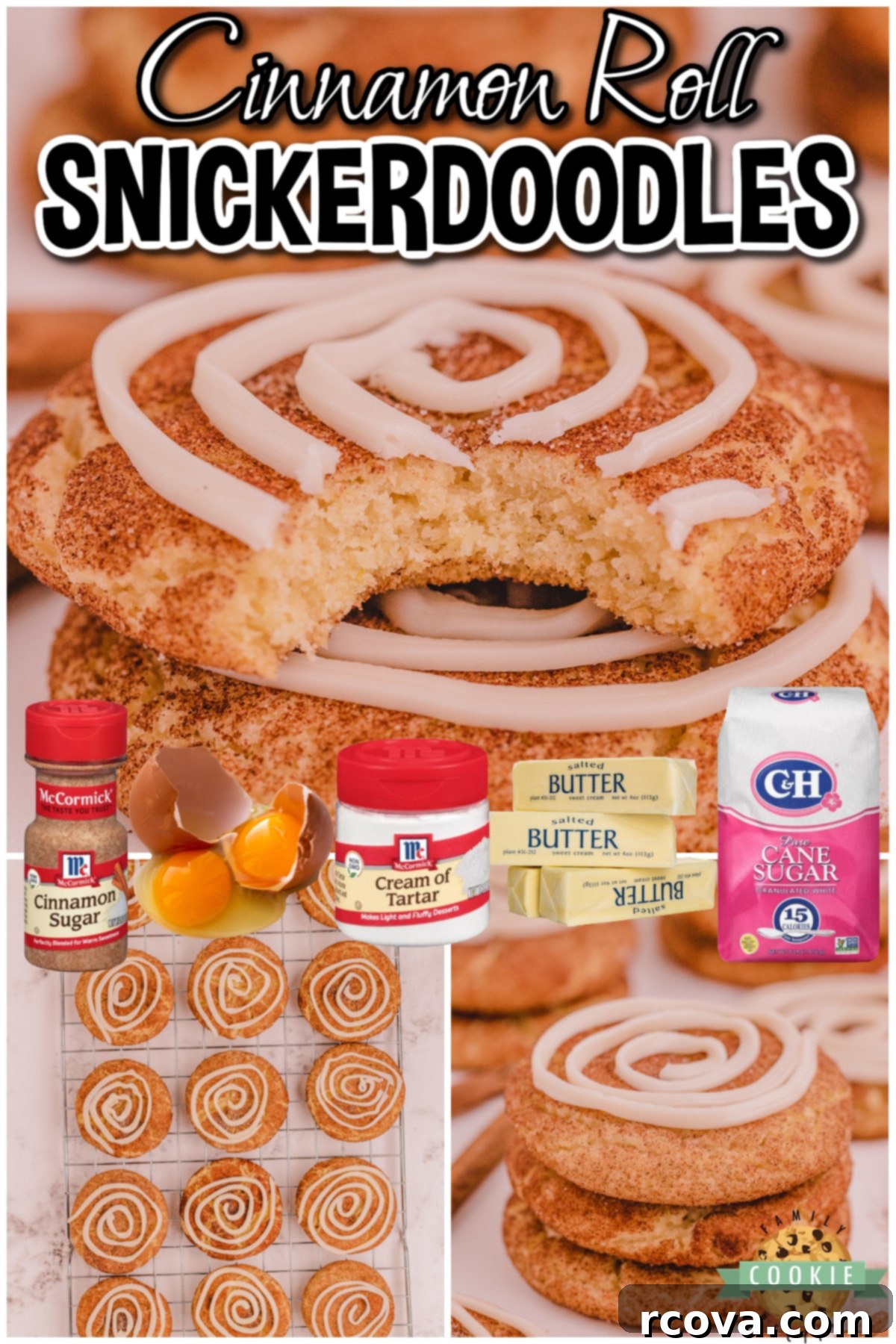 Cinnamon Swirl Doodles 8 Cinnamon Roll Snickerdoodles are your favorite snickerdoodle cookies with the addition of a sweet vanilla frosting swirl on top!
