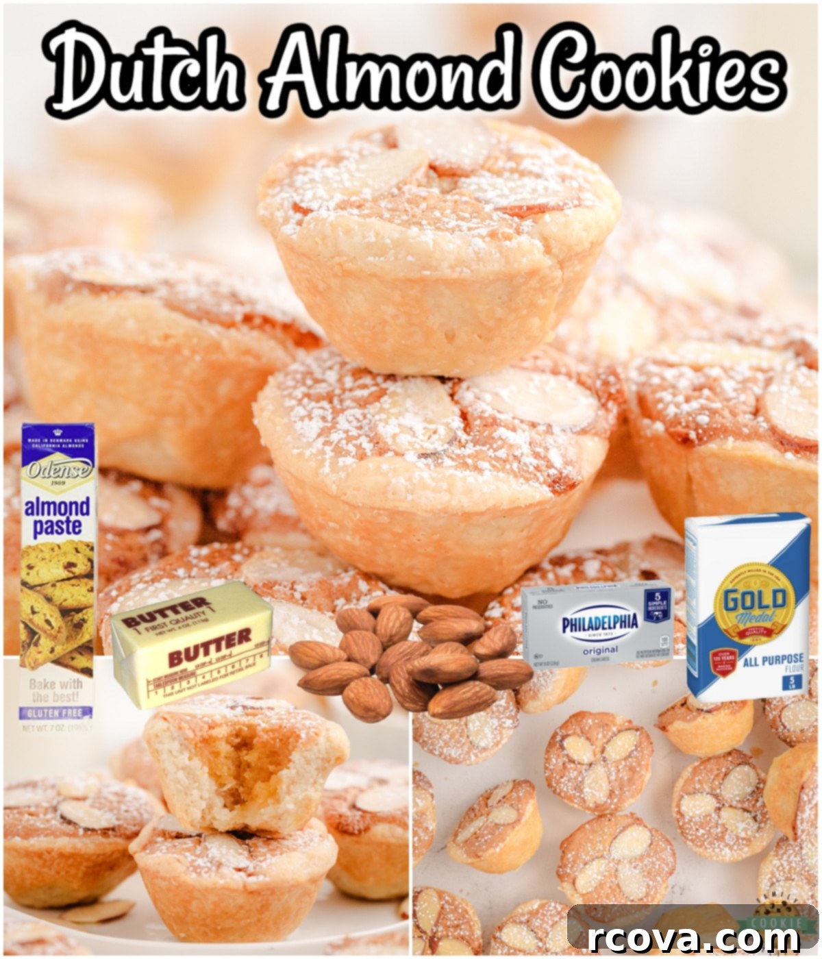 Dutch Almond Cookie Bites 8 A beautifully arranged collage of Dutch Almond Cookie Cups on a rustic wooden surface