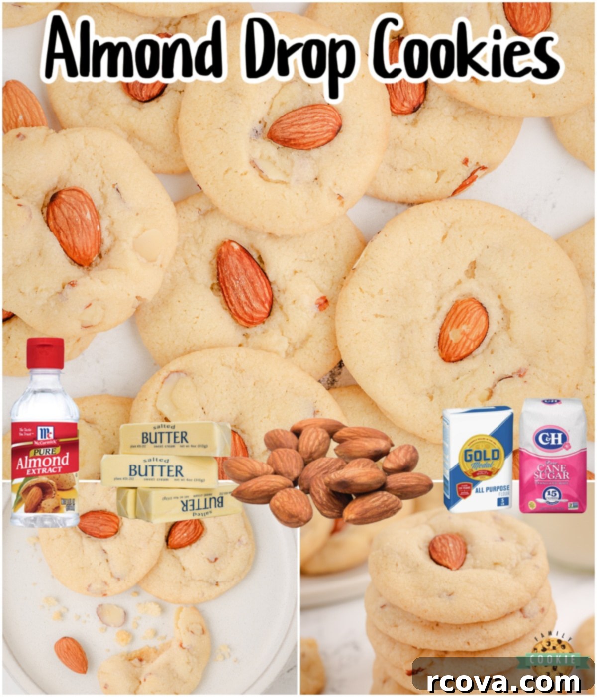 Golden Almond Delights 8 A vibrant collage of Almond Drop Cookies, highlighting their ease of preparation with pantry ingredients and their irresistible buttery, nutty flavor, perfect for pinning.