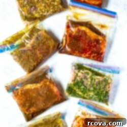 Elevate Your Grill Game 8 Ultimate Steak Marinade Recipes and Prep Hacks 16 8 different freezer bags, each containing a different kind of marinated steak.