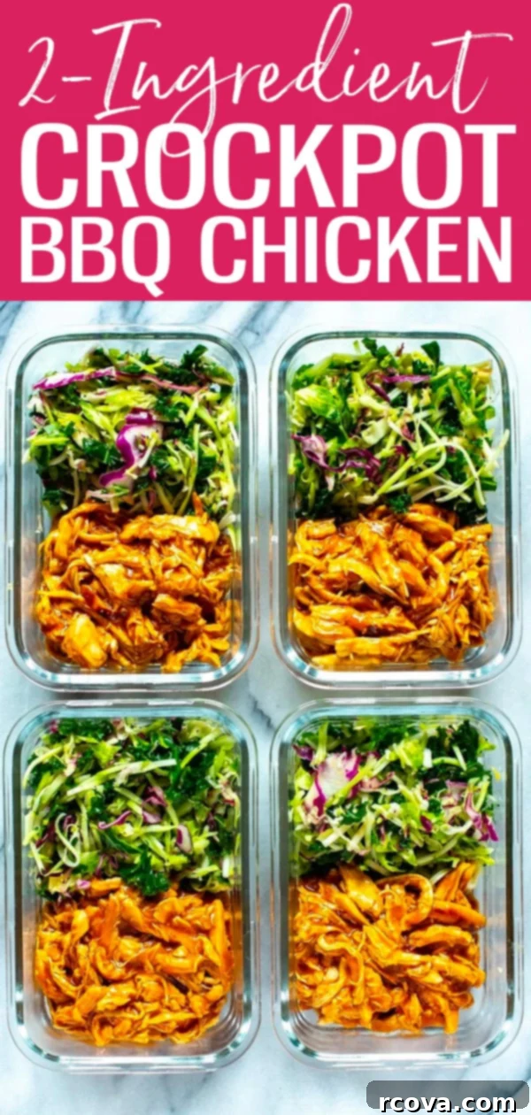 Effortless 2-Ingredient Slow Cooker BBQ Chicken 10 This 2-Ingredient Crockpot BBQ Chicken is the easiest dump dinner with a side of kale slaw – all you need is chicken and BBQ sauce! #slowcooker #BBQchicken