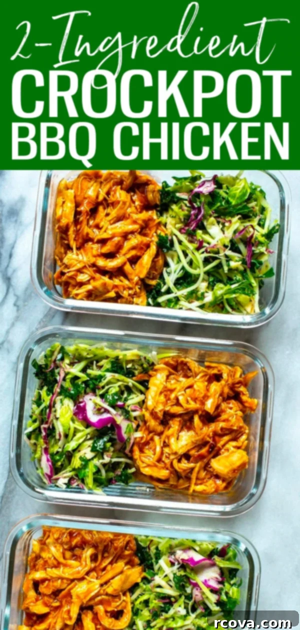 Effortless 2-Ingredient Slow Cooker BBQ Chicken 11 This 2-Ingredient Crockpot BBQ Chicken is the easiest dump dinner with a side of kale slaw – all you need is chicken and BBQ sauce! #slowcooker #BBQchicken
