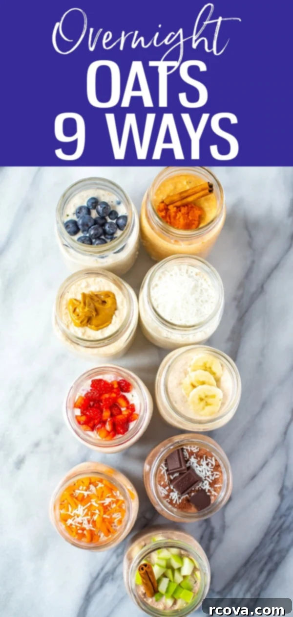 9 Easy Overnight Oats Meal Prep Recipes 11 Another Pinterest graphic highlighting 9 easy and healthy overnight oats recipes for meal prep.