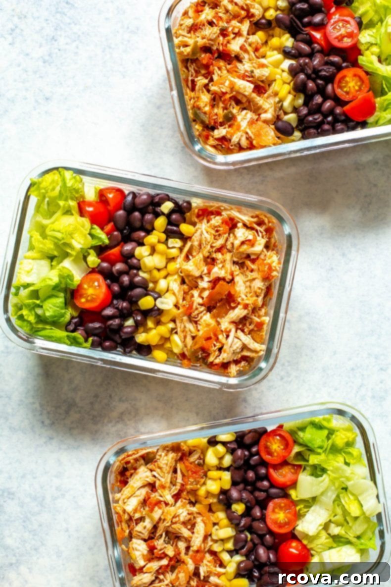 Effortless Two Ingredient Salsa Chicken 6 Variety of toppings for 2-Ingredient Crockpot Salsa Chicken, including lettuce, corn, and black beans.