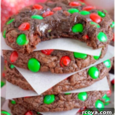 Christmas M&M Brownie Cookies 5 Christmas Brownie M&M Cookies are a festive twist on the classic made with a brownie mix, butter, eggs, chocolate chips and holiday candies!
