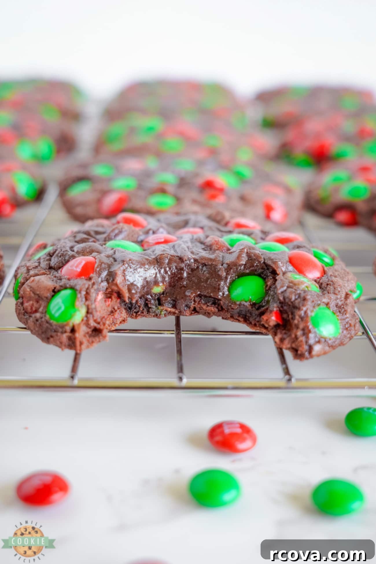 Christmas M&M Brownie Cookies 6 christmas brownie cookies topped with M&M candies