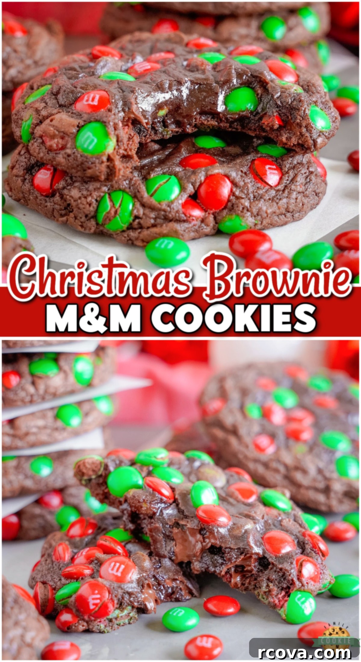 Christmas M&M Brownie Cookies 8 Christmas Brownie M&M Cookies are a festive twist on the classic made with a brownie mix, butter, eggs, chocolate chips and holiday candies!
