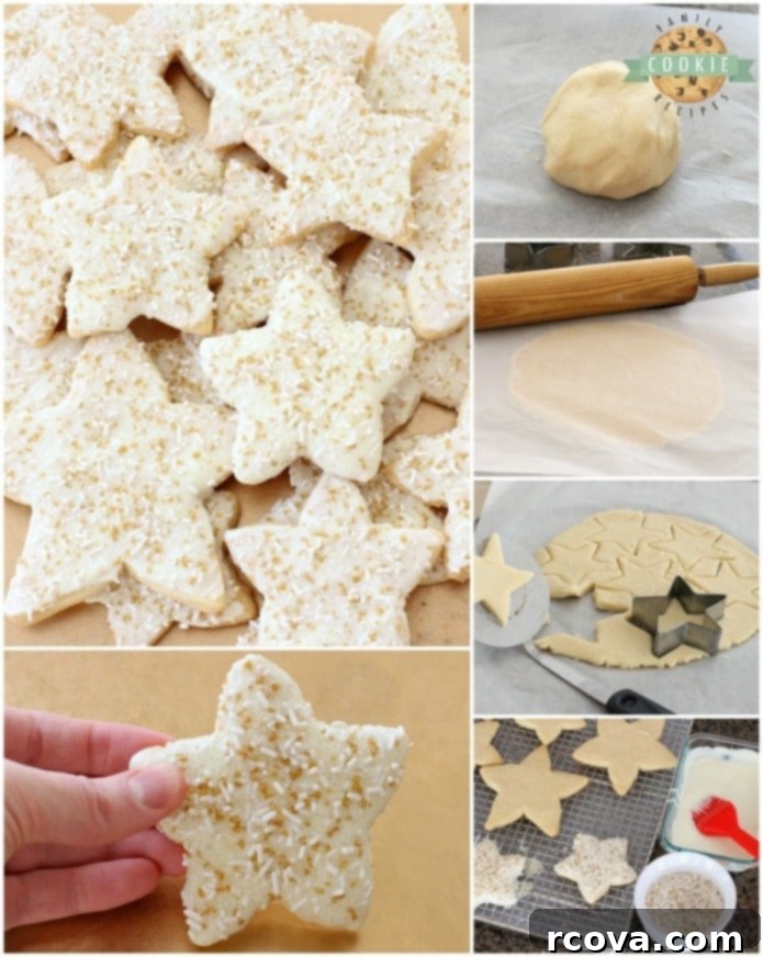 Festive Star Delights 3 A beautiful collage of bright, buttery, and sparkly vanilla shortbread star cookies, perfectly decorated for the holidays.