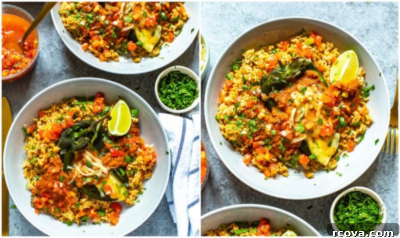 Quick & Flavorful Chile Rellenos 4 plated Mexican dinner - chili relleno and Spanish rice