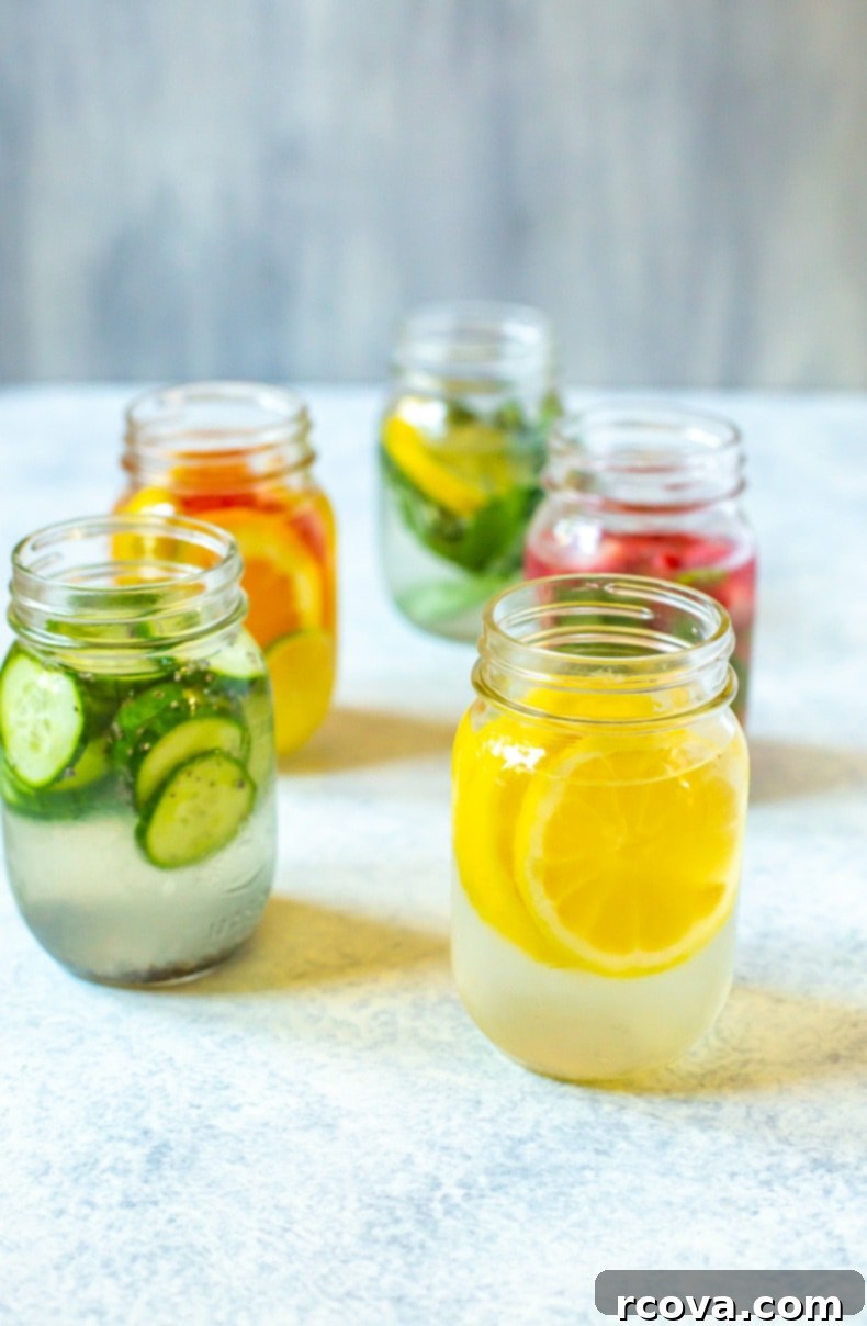 Five Fresh Takes on Lemon Water 2 jars of lemon water made 5 different ways