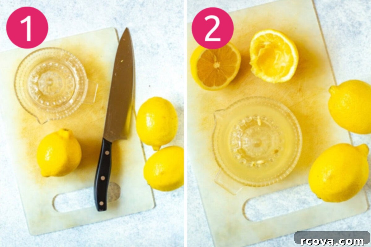 Five Fresh Takes on Lemon Water 5 Steps 1 and 2 for making lemon water: Juice lemon then add lemon juice and water to pitcher.