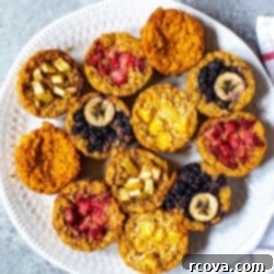 Five Flavor Baked Oatmeal Cups 14 Meal Prep Baked Oatmeal Cups on a plate with a napkin on the side