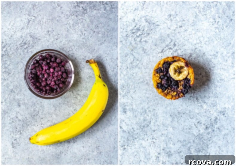 Five Flavor Baked Oatmeal Cups 10 Vibrant Blueberry Banana Baked Oatmeal Cups, a nutritious and fruity start to your day.