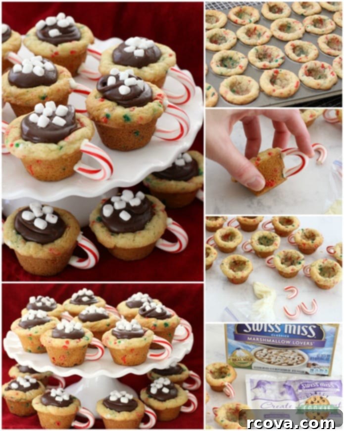 Cozy Hot Chocolate Cookie Cups 3 Hot Chocolate Cookie Cups are festive Christmas cookies! Sugar cookie cups filled with fudge, mini marshmallows & sprinkles. Love the candy cane handle! Hot Chocolate Cookie Cups are sugar cookies perfect for the holidays.